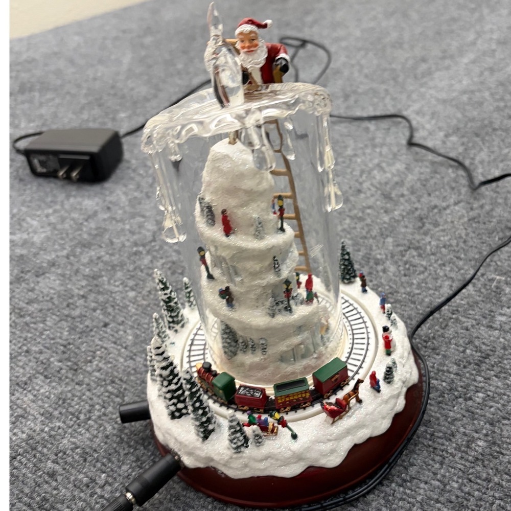 Mountaintop Candle Christmas Rotating Train Santa Climbing Ladder Tabletop Decor
